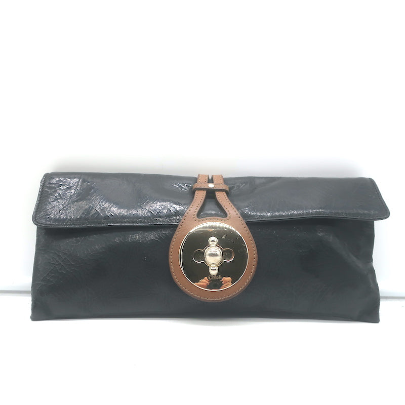 Chloe Turn Lock Clutch Black Patent &amp; Brown Leather Bag