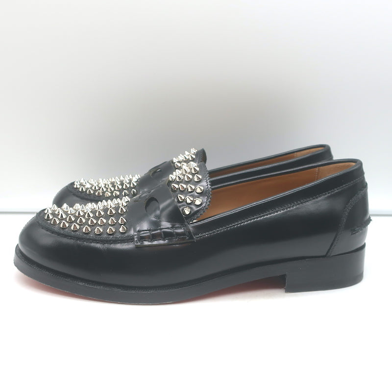 Christian Louboutin Montezupik Spike Studded Loafers Black Leather Size 41