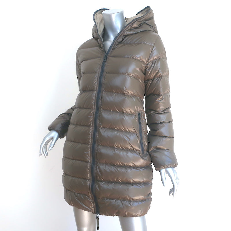 Duvetica Zip Hooded Down Coat Brown Size 42 Knee-Length Puffer Jacket