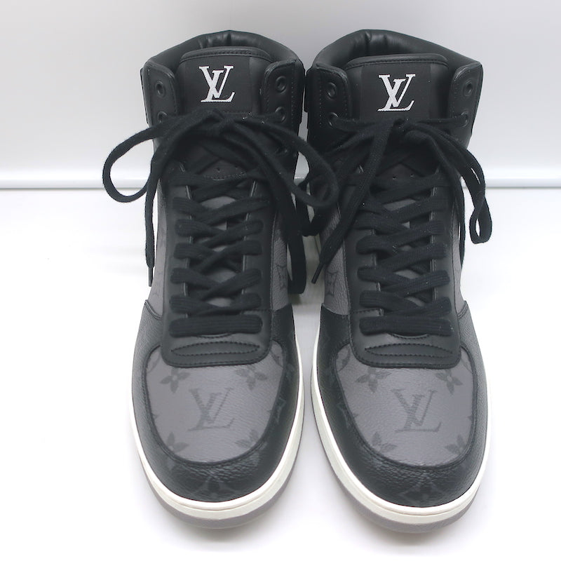 Louis Vuitton Rivoli High Top Sneakers Black &amp; Gray Monogram Canvas Size 8.5