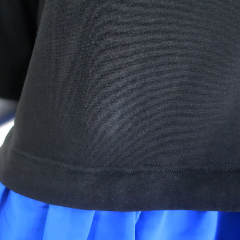 Alexander McQueen Ruffled Mini T-Shirt Dress Black Cotton &amp; Blue Taffeta Size 42