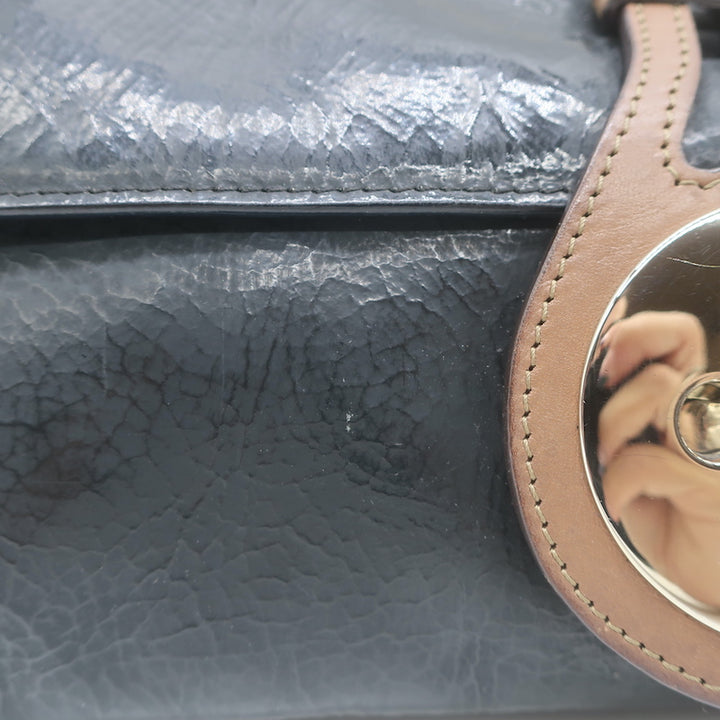 Chloe Turn Lock Clutch Black Patent &amp; Brown Leather Bag