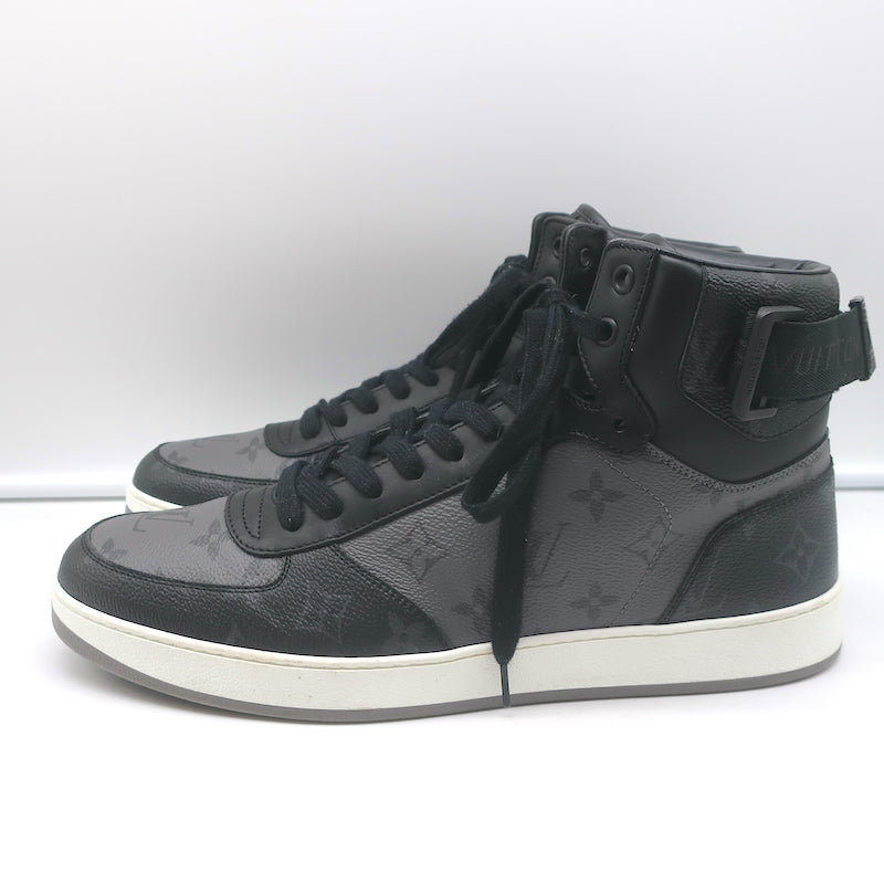 Louis Vuitton Rivoli High Top Sneakers Black &amp; Gray Monogram Canvas Size 8.5