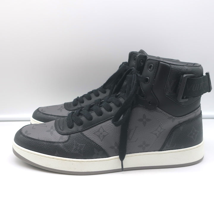 Louis Vuitton Rivoli High Top Sneakers Black &amp; Gray Monogram Canvas Size 8.5