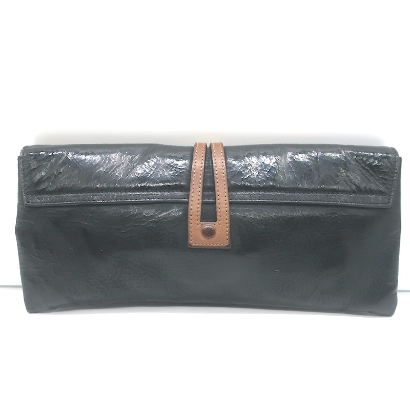 Chloe Turn Lock Clutch Black Patent &amp; Brown Leather Bag