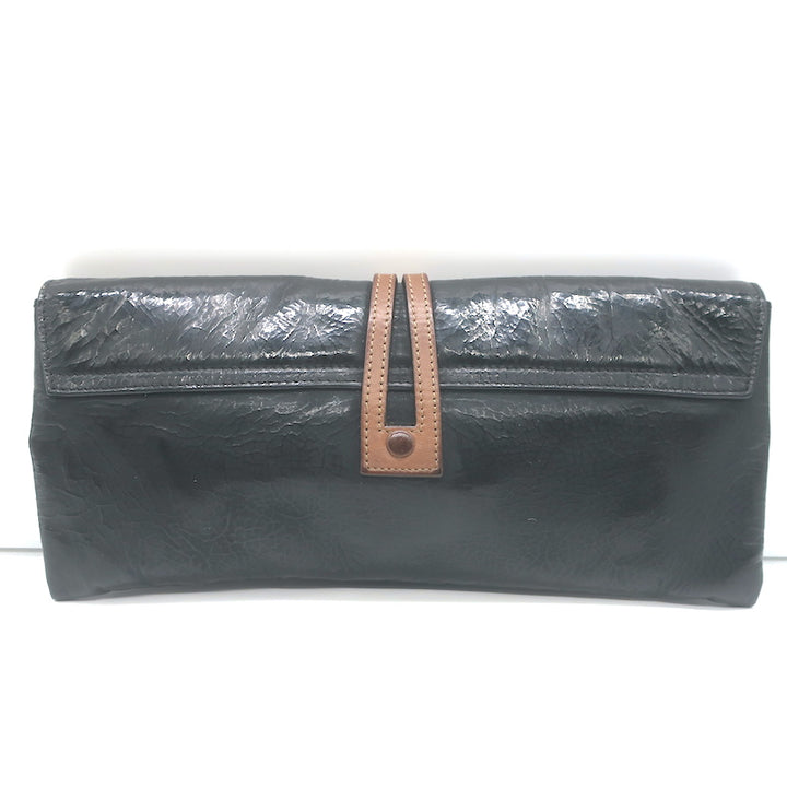 Chloe Turn Lock Clutch Black Patent &amp; Brown Leather Bag