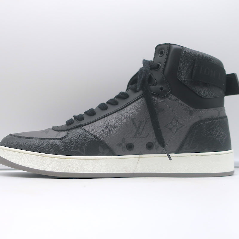 Louis Vuitton Rivoli High Top Sneakers Black &amp; Gray Monogram Canvas Size 8.5