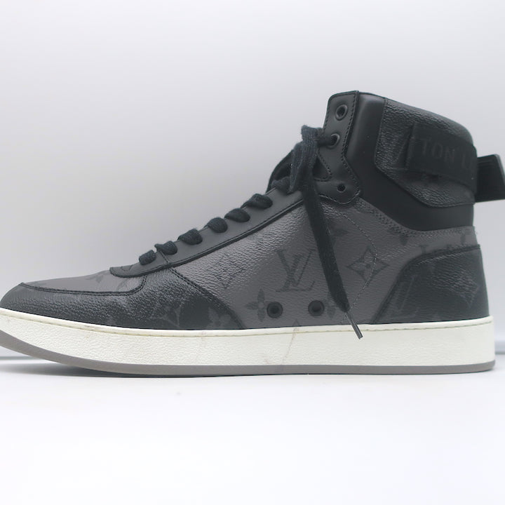Louis Vuitton Rivoli High Top Sneakers Black &amp; Gray Monogram Canvas Size 8.5