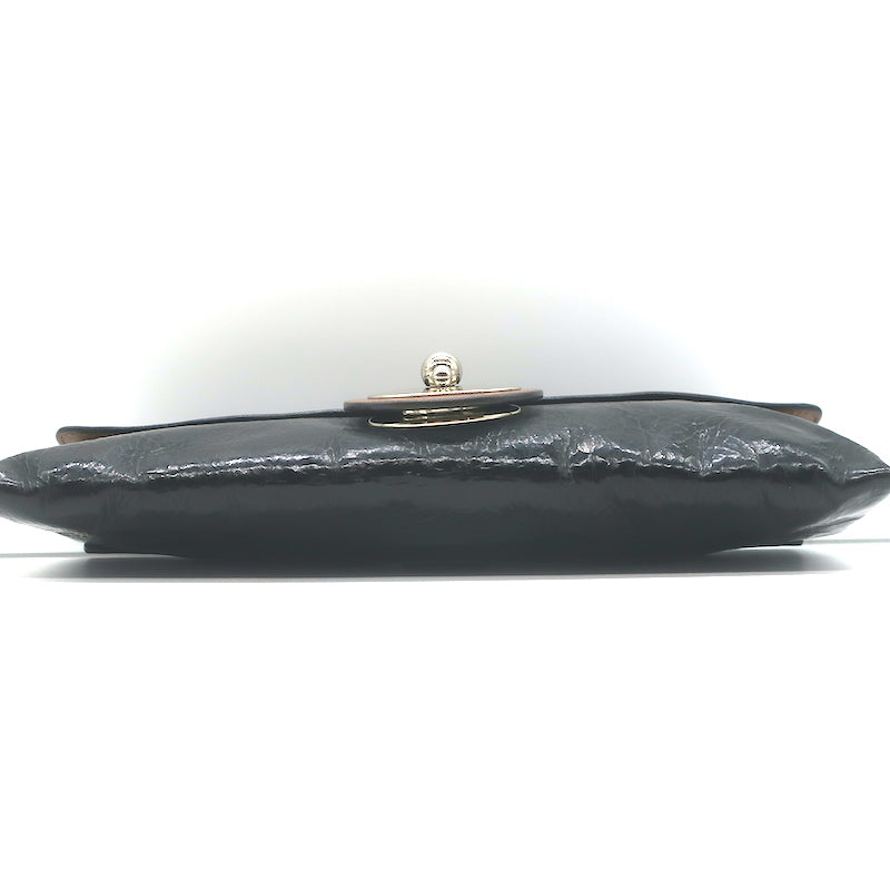Chloe Turn Lock Clutch Black Patent &amp; Brown Leather Bag