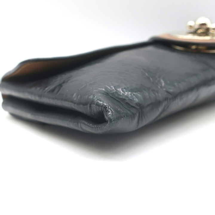 Chloe Turn Lock Clutch Black Patent &amp; Brown Leather Bag