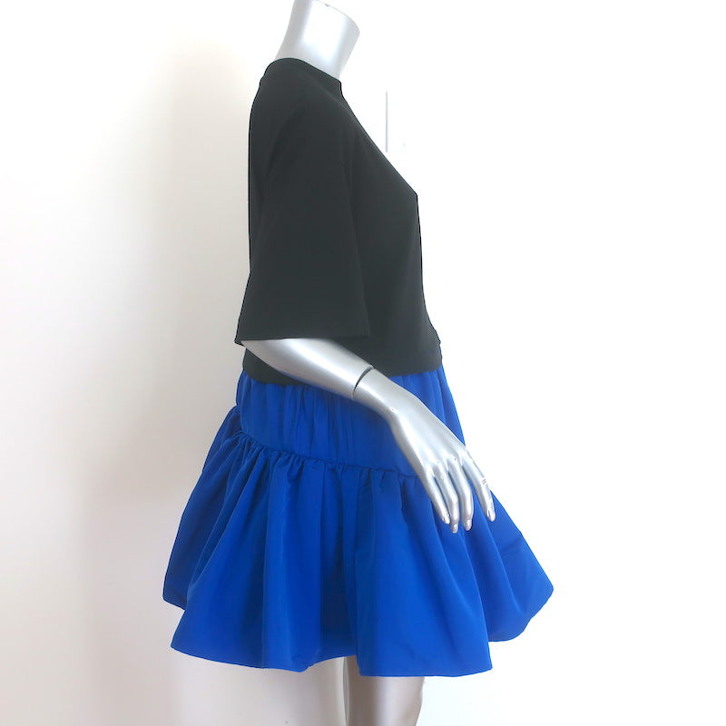 Alexander McQueen Ruffled Mini T-Shirt Dress Black Cotton &amp; Blue Taffeta Size 42