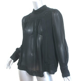 Isabel Marant Blouse Maeva Black Embroidered Silk Size 40 Long Sleeve Top