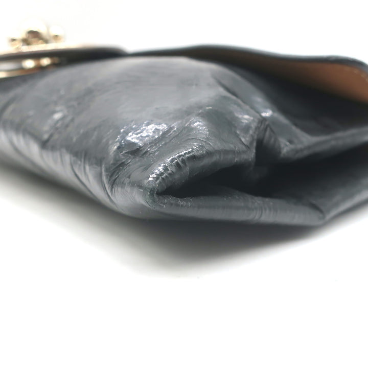 Chloe Turn Lock Clutch Black Patent &amp; Brown Leather Bag