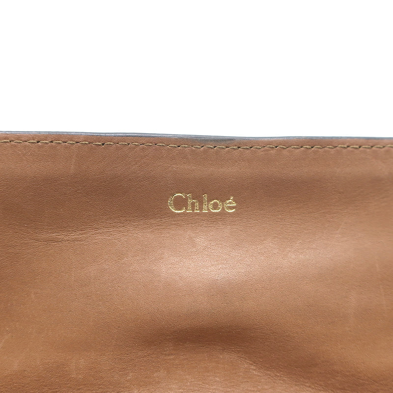 Chloe Turn Lock Clutch Black Patent &amp; Brown Leather Bag