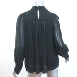 Isabel Marant Blouse Maeva Black Embroidered Silk Size 40 Long Sleeve Top