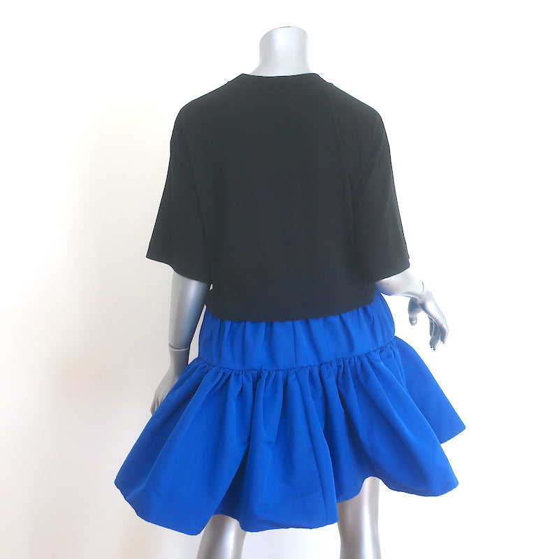 Alexander McQueen Ruffled Mini T-Shirt Dress Black Cotton &amp; Blue Taffeta Size 42