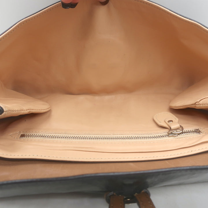 Chloe Turn Lock Clutch Black Patent &amp; Brown Leather Bag