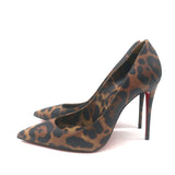 Christian Louboutin Kate 100 Leopard Print Pumps Brown Leather Size 37.5