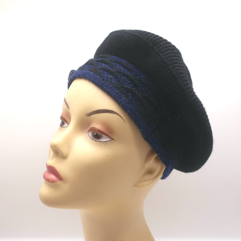 Chanel Knit Beret Black &amp; Navy Metallic Cashmere-Blend