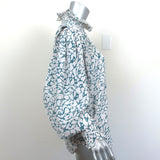 Isabel Marant Etoile High Neck Blouse Yoshi White/Blue Printed Silk Size 38