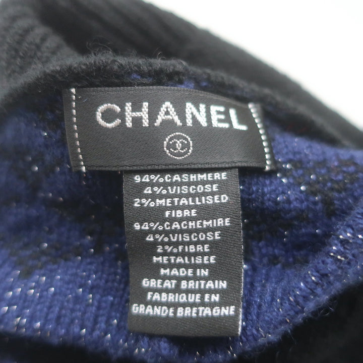 Chanel Knit Beret Black &amp; Navy Metallic Cashmere-Blend