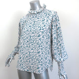 Isabel Marant Etoile High Neck Blouse Yoshi White/Blue Printed Silk Size 38