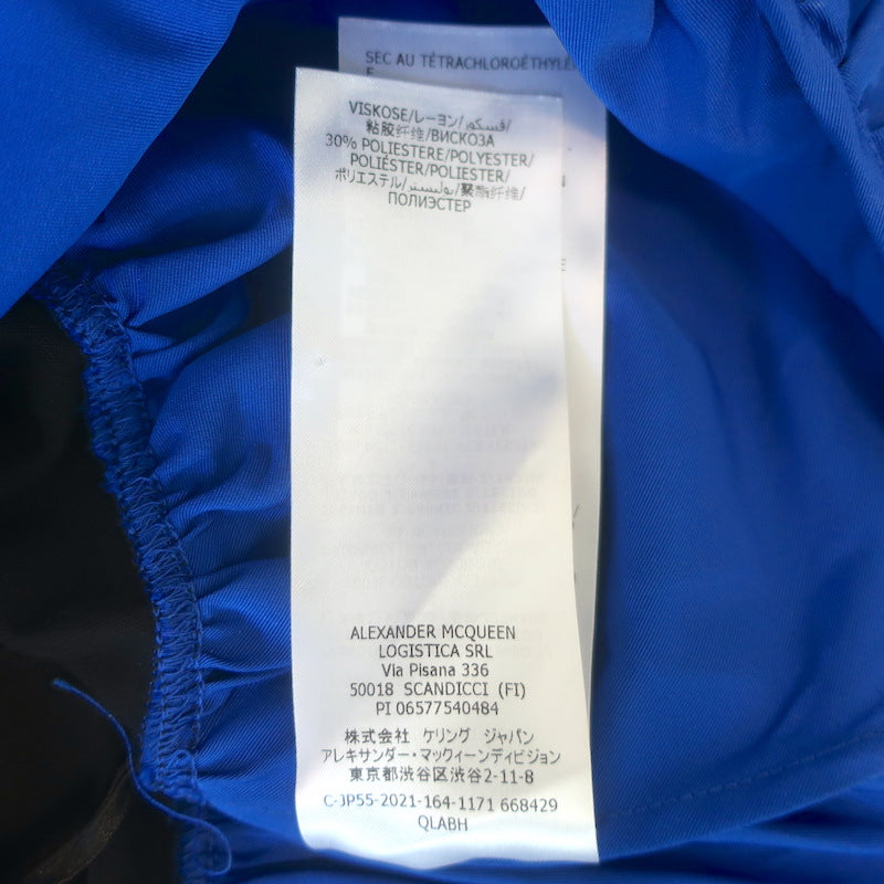 Alexander McQueen Ruffled Mini T-Shirt Dress Black Cotton &amp; Blue Taffeta Size 42