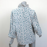 Isabel Marant Etoile High Neck Blouse Yoshi White/Blue Printed Silk Size 38