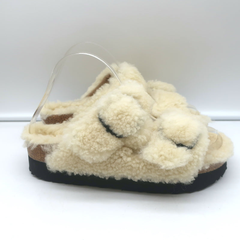 Birkenstock Papillio Arizona Teddy Shearling Sandals Eggshell Size 38 NEW