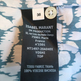 Isabel Marant Etoile High Neck Blouse Yoshi White/Blue Printed Silk Size 38