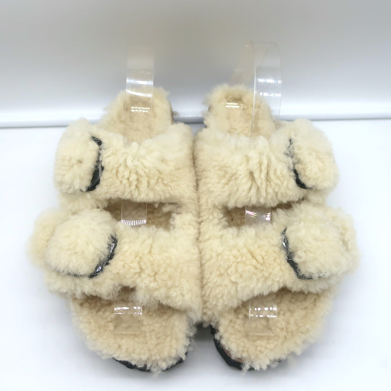 Birkenstock Papillio Arizona Teddy Shearling Sandals Eggshell Size 38 NEW
