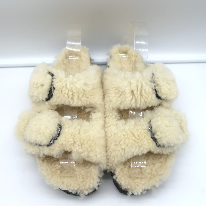 Birkenstock Papillio Arizona Teddy Shearling Sandals Eggshell Size 38 NEW