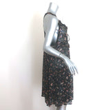 IRO Baden Ruffled Lace-Up Mini Dress Black Floral Print Crepe Size 42