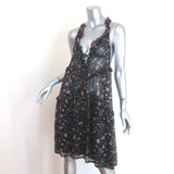 IRO Baden Ruffled Lace-Up Mini Dress Black Floral Print Crepe Size 42
