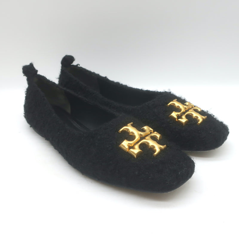 Tory Burch Eleanor Logo Boucle Ballet Flats Black Size 7.5