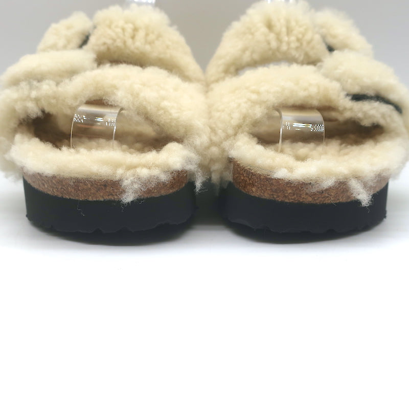 Birkenstock Papillio Arizona Teddy Shearling Sandals Eggshell Size 38 New