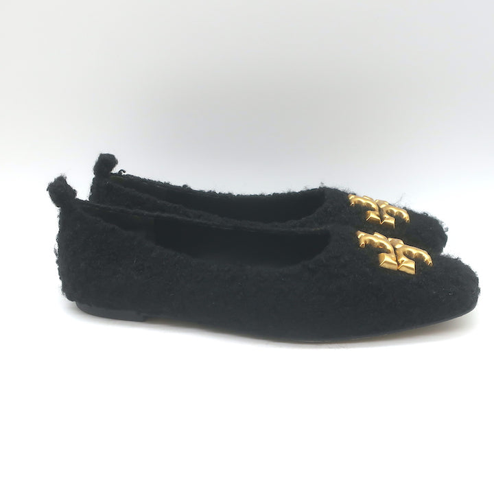 Tory Burch Eleanor Logo Boucle Ballet Flats Black Size 7.5