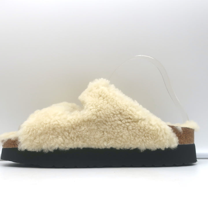 Birkenstock Papillio Arizona Teddy Shearling Sandals Eggshell Size 38 NEW