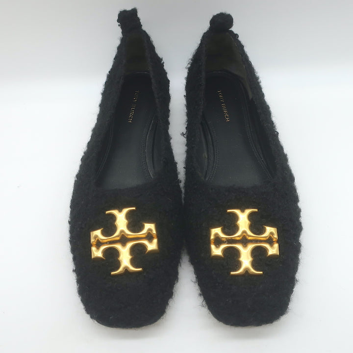 Tory Burch Eleanor Logo Boucle Ballet Flats Black Size 7.5