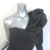 Lanvin Twist-Front One Shoulder Dress Charcoal Ruched Stretch Cotton Size 36