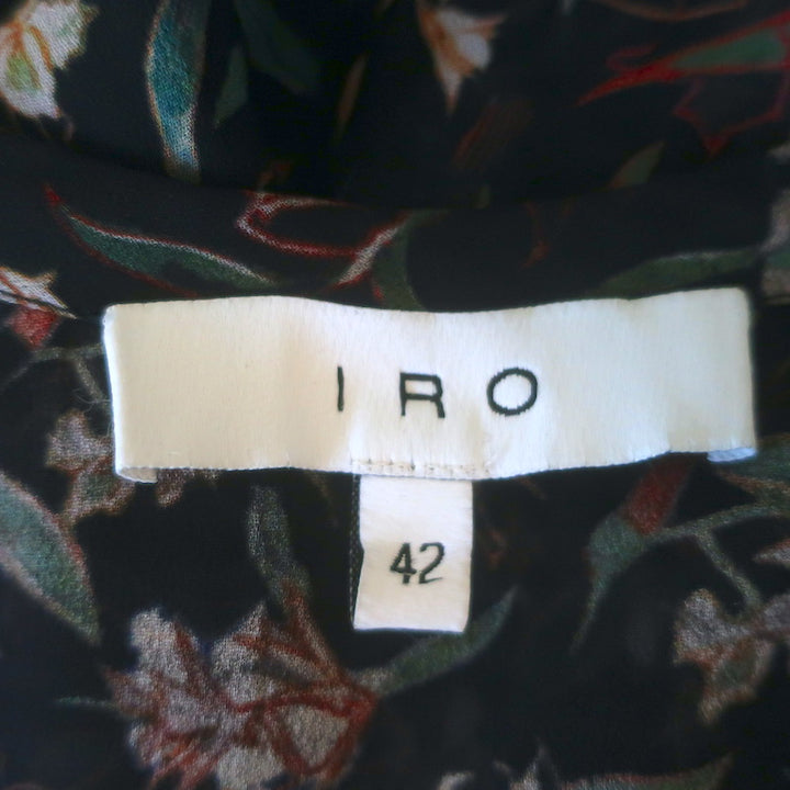 IRO Baden Ruffled Lace-Up Mini Dress Black Floral Print Crepe Size 42