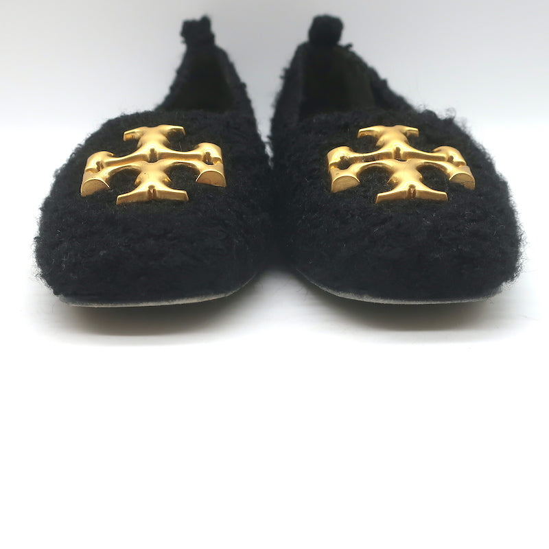 Tory Burch Eleanor Logo Boucle Ballet Flats Black Size 7.5
