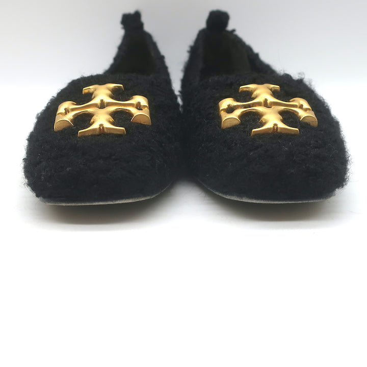 Tory Burch Eleanor Logo Boucle Ballet Flats Black Size 7.5