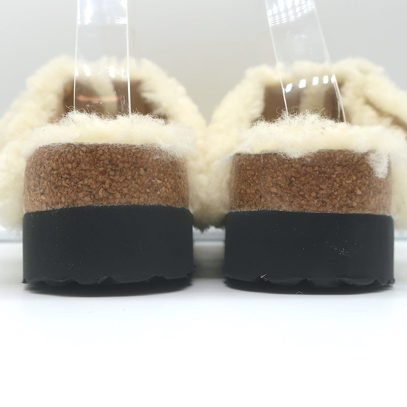 Birkenstock Papillio Arizona Teddy Shearling Sandals Eggshell Size 38 NEW