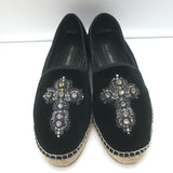 Dolce & Gabbana Crystal Cross-Embroidered Espadrilles Black Velvet Size 9