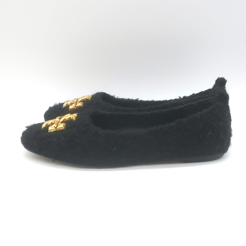 Tory Burch Eleanor Logo Boucle Ballet Flats Black Size 7.5