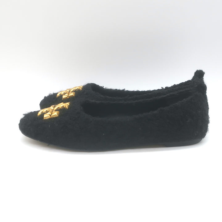 Tory Burch Eleanor Logo Boucle Ballet Flats Black Size 7.5