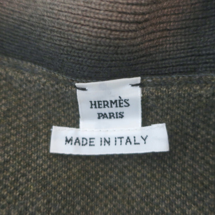 Hermes Promenade du Matin Cashmere Cardigan Coat Brown/Green Size 34
