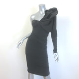 Lanvin Twist-Front One Shoulder Dress Charcoal Ruched Stretch Cotton Size 36