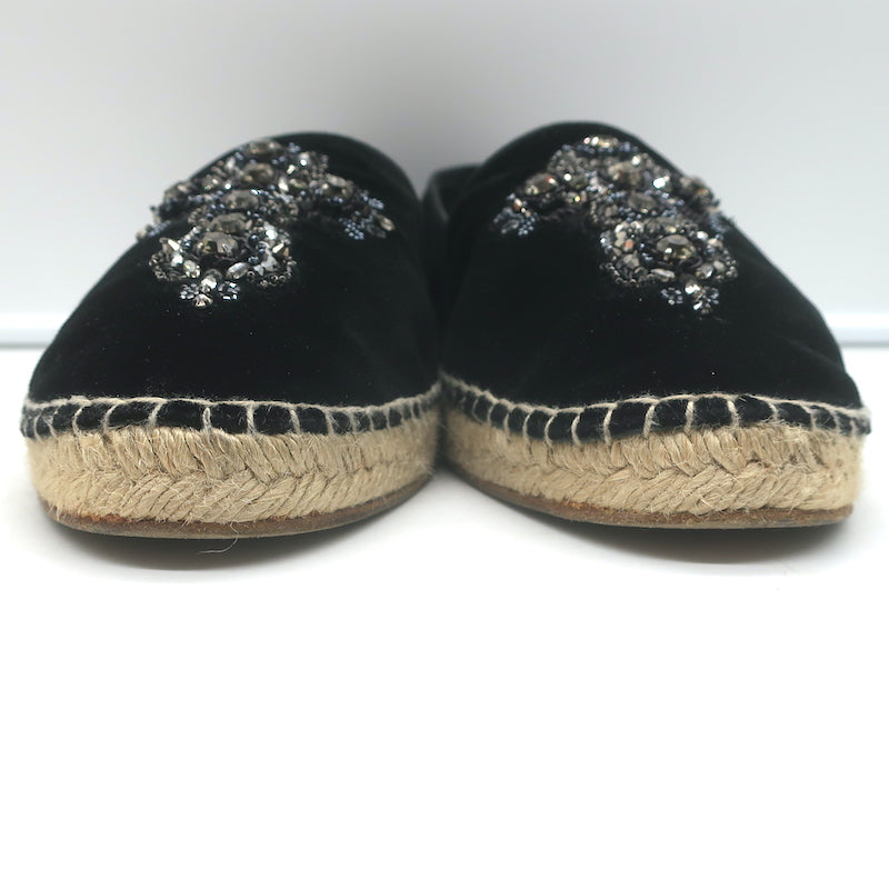 Dolce &amp; Gabbana Crystal Cross-Embroidered Espadrilles Black Velvet Size 9